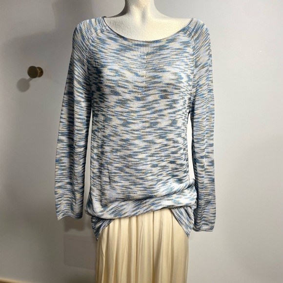 Lafayette 148 New York Blue and Cream Knit Sweater